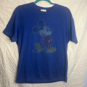 Disney Parks Mens T‎ Shirt Large Mickie Mouse Logo Cotton Heather Blue